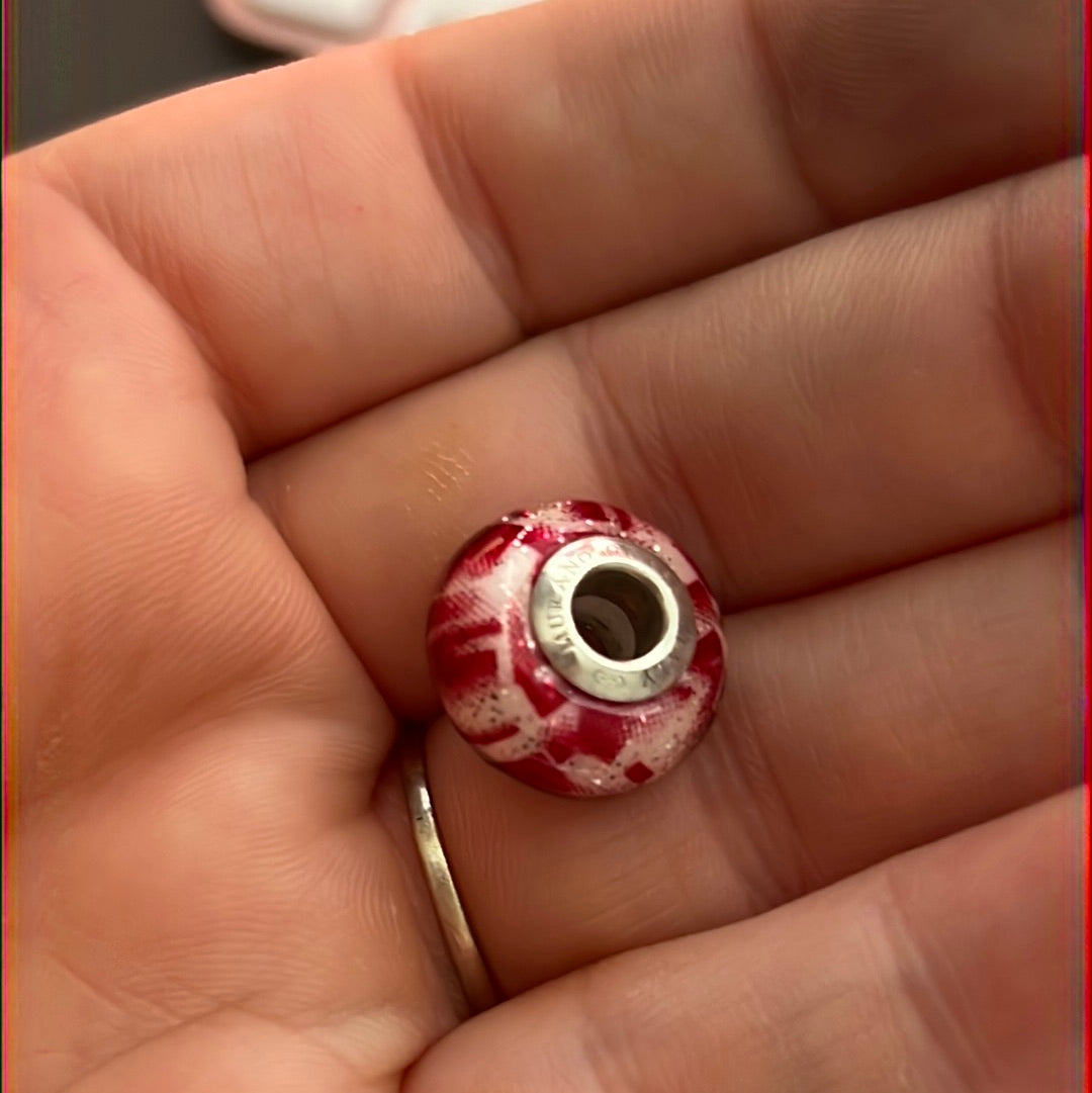 Genuine Italian Glass Murano Red White and Glitter Charm