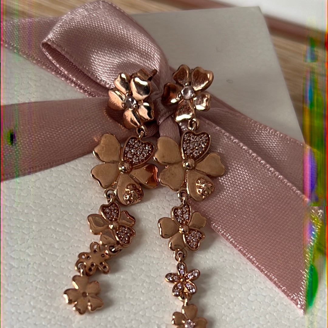 Genuine Pandora Rose Gold Meadow Rose Wildflower Dangle Earrings Beautiful