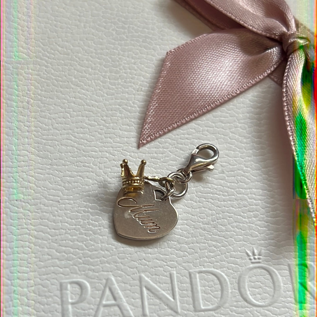 Genuine Thomas Sabo Sterling Silver Heart Mum with Gold CrownClip Charm