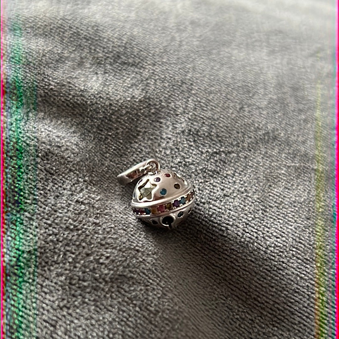 Sterling Silver Nina Bell With Sparkle CZ Colourful Charm