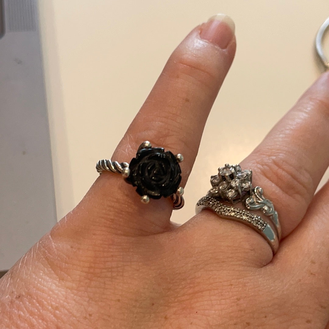Genuine Pandora Black Rose Retired HTF RARE Statement Ring Size 54