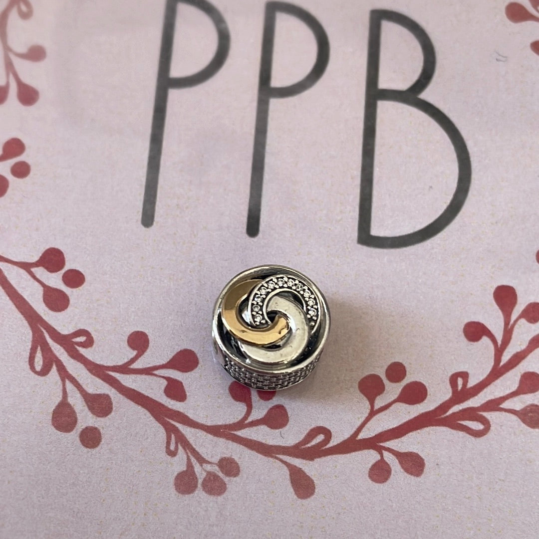 Genuine Pandora RARE Gold Swirl Knot Pave Charm