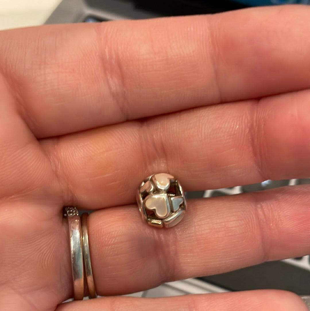 Genuine Pandora Mother of Pearl and Two Tone Openwork Heart Charm