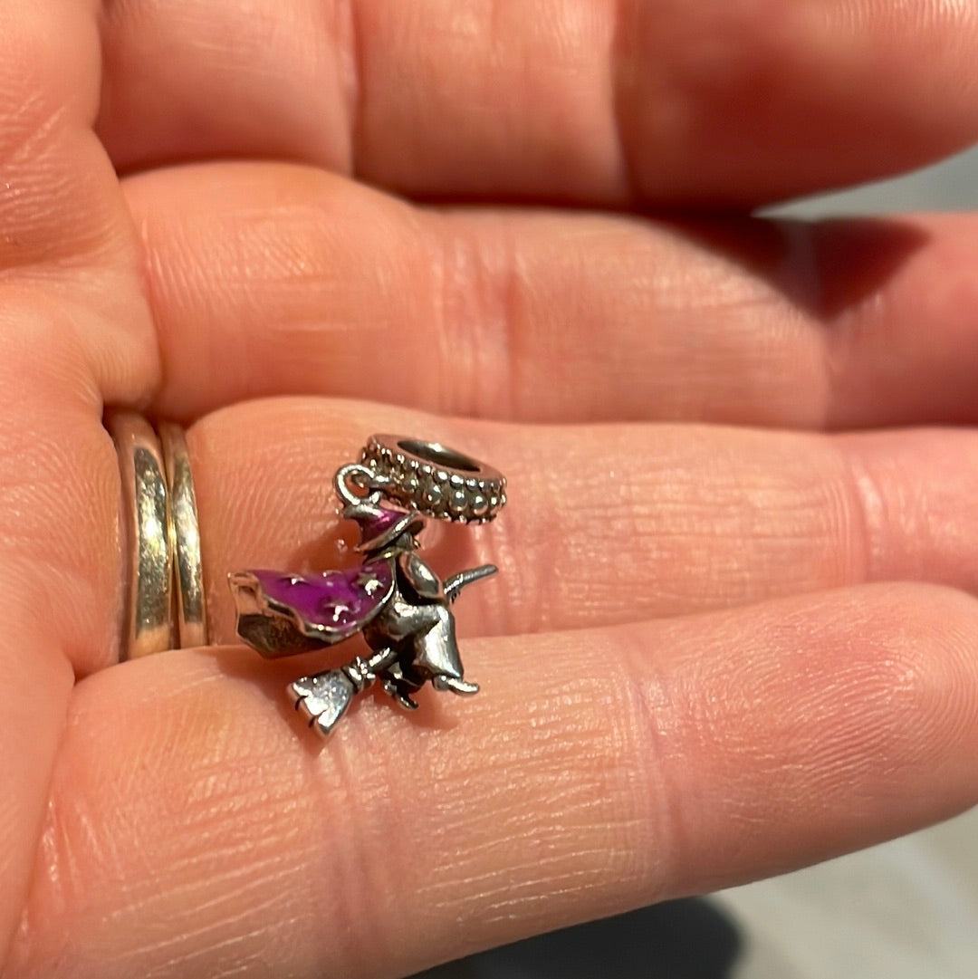 Genuine Gnoce Witch Dangle Halloween Charm With Enamel Cape