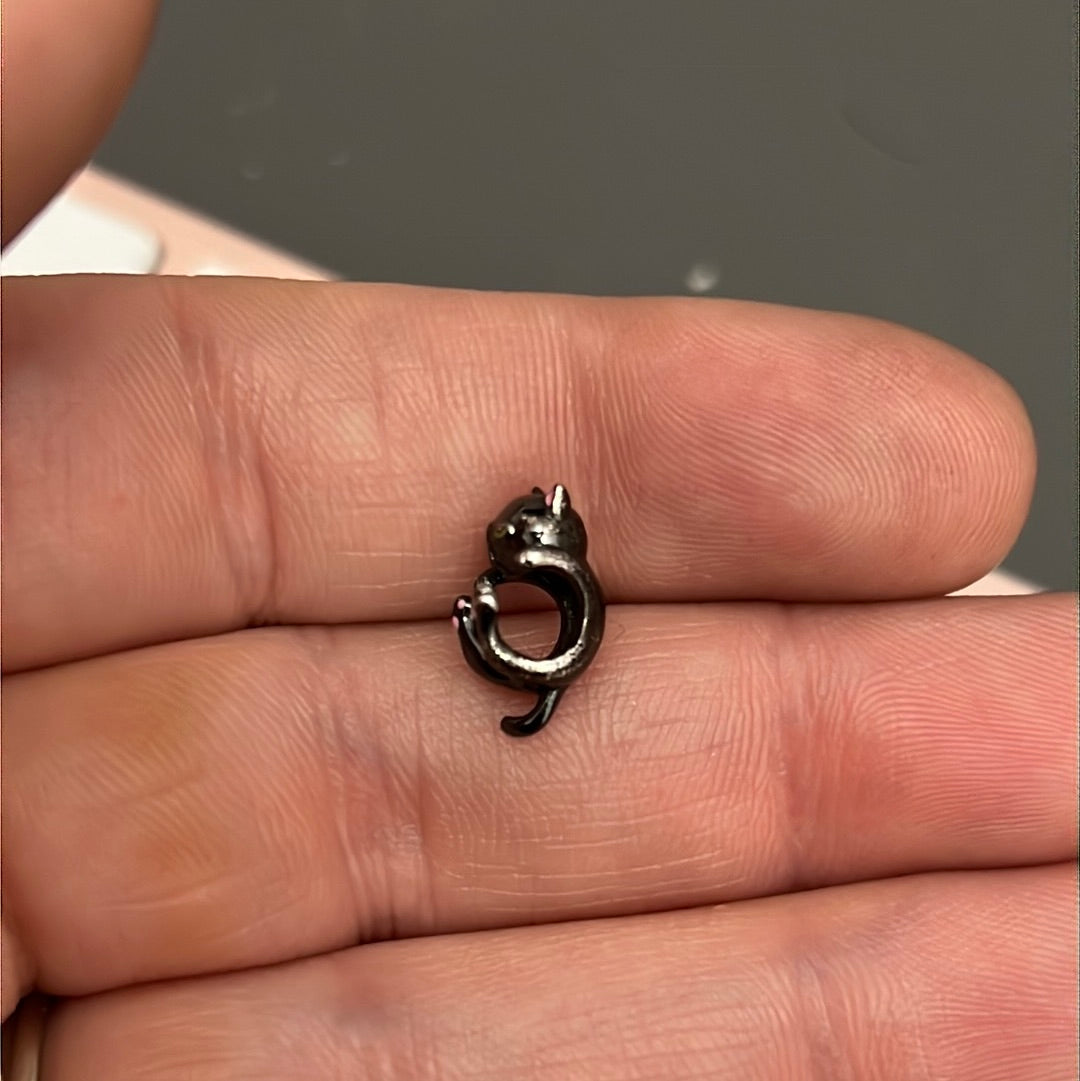 Sterling Silver Cute Enamel Black Cat Charm