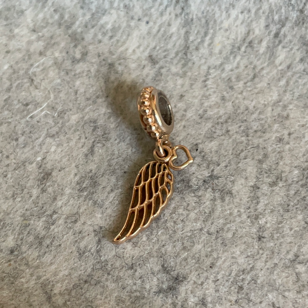 Genuine Pandora  Rose Gold Spiritual Wing Angel Heart Feather Dangle Charm