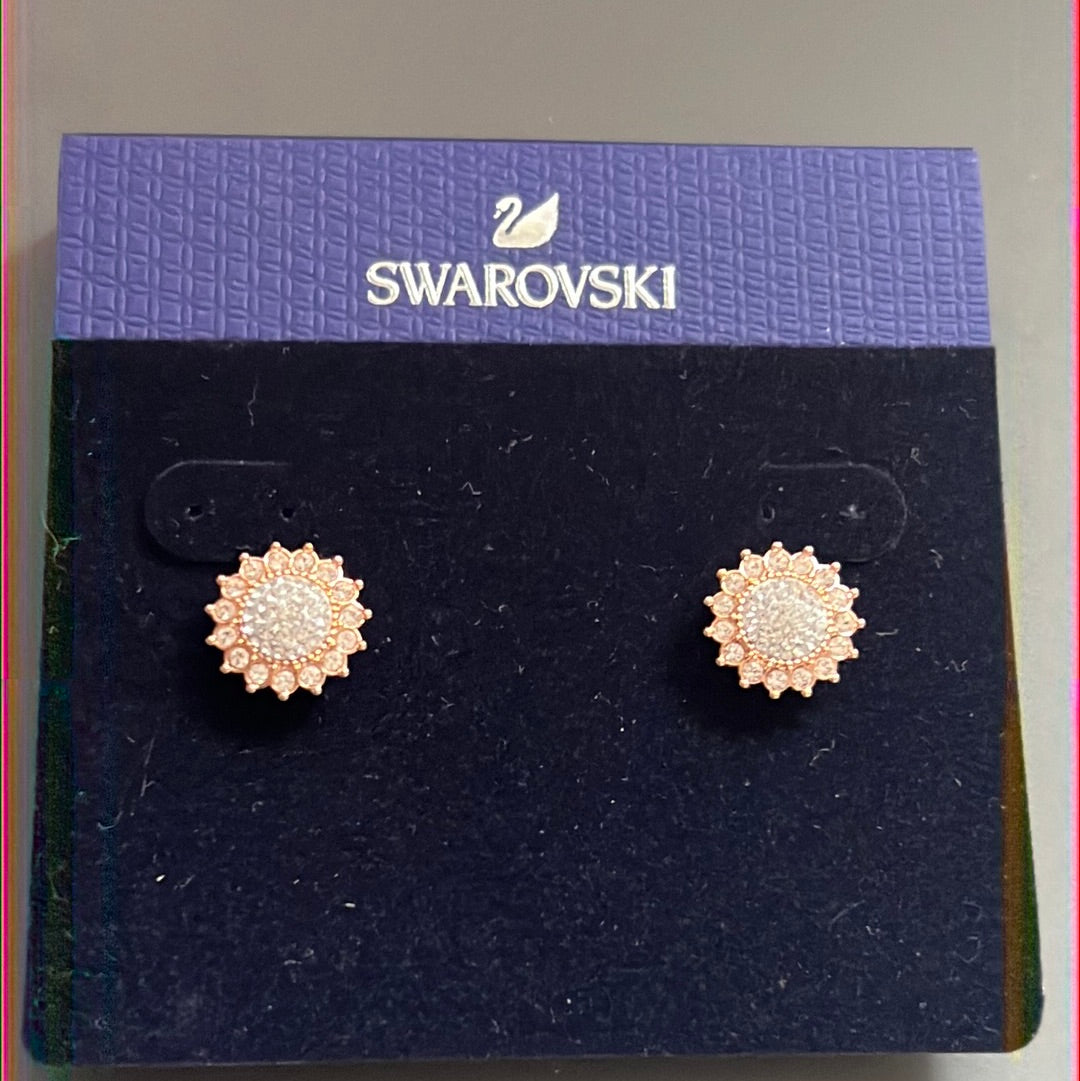Genuine Swarovski Pave Crystal Flower Sunflower Stud Earrings