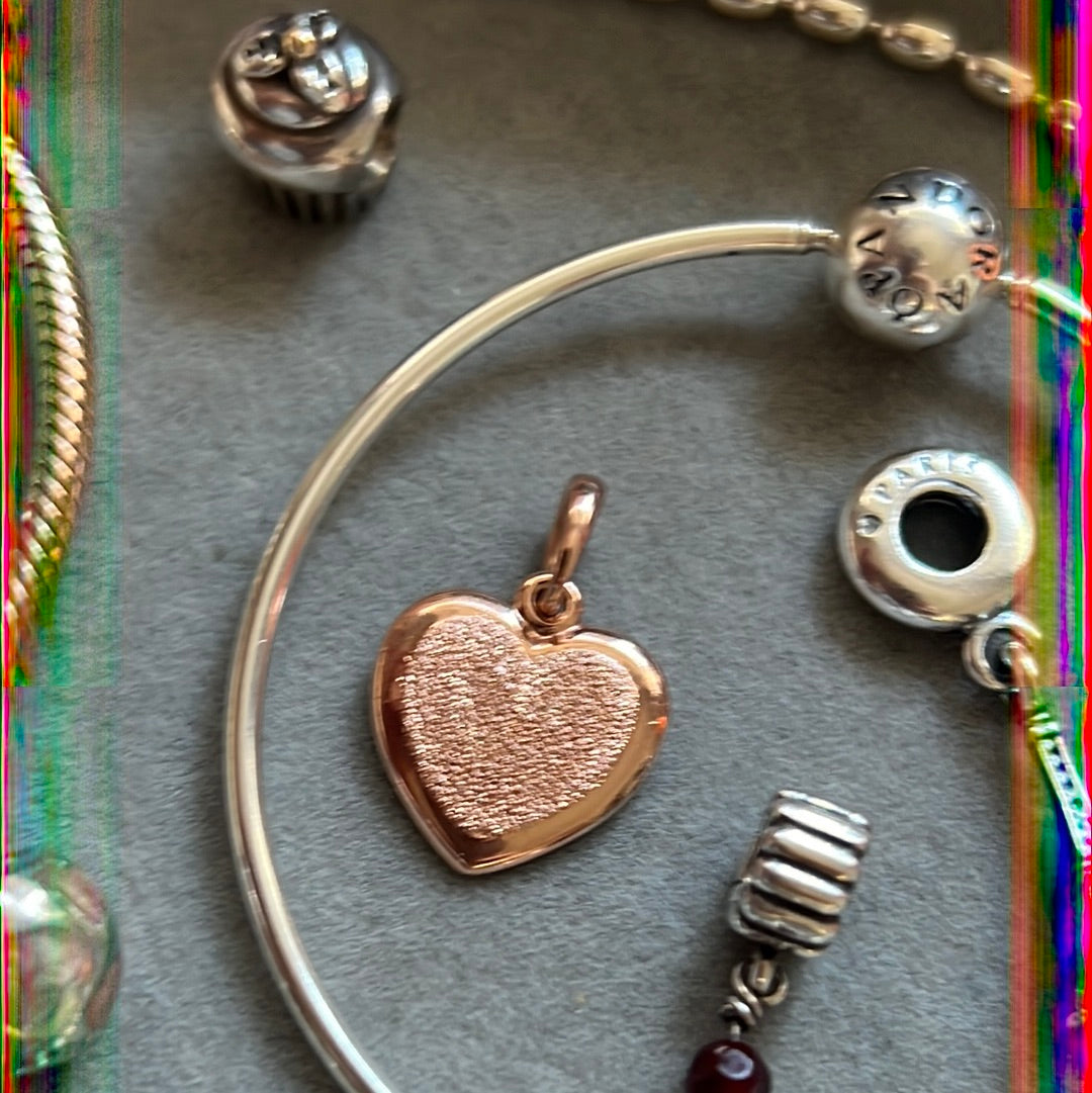 Genuine Pandora Rose Gold Dangle Heart With Matter Sparkle Texture