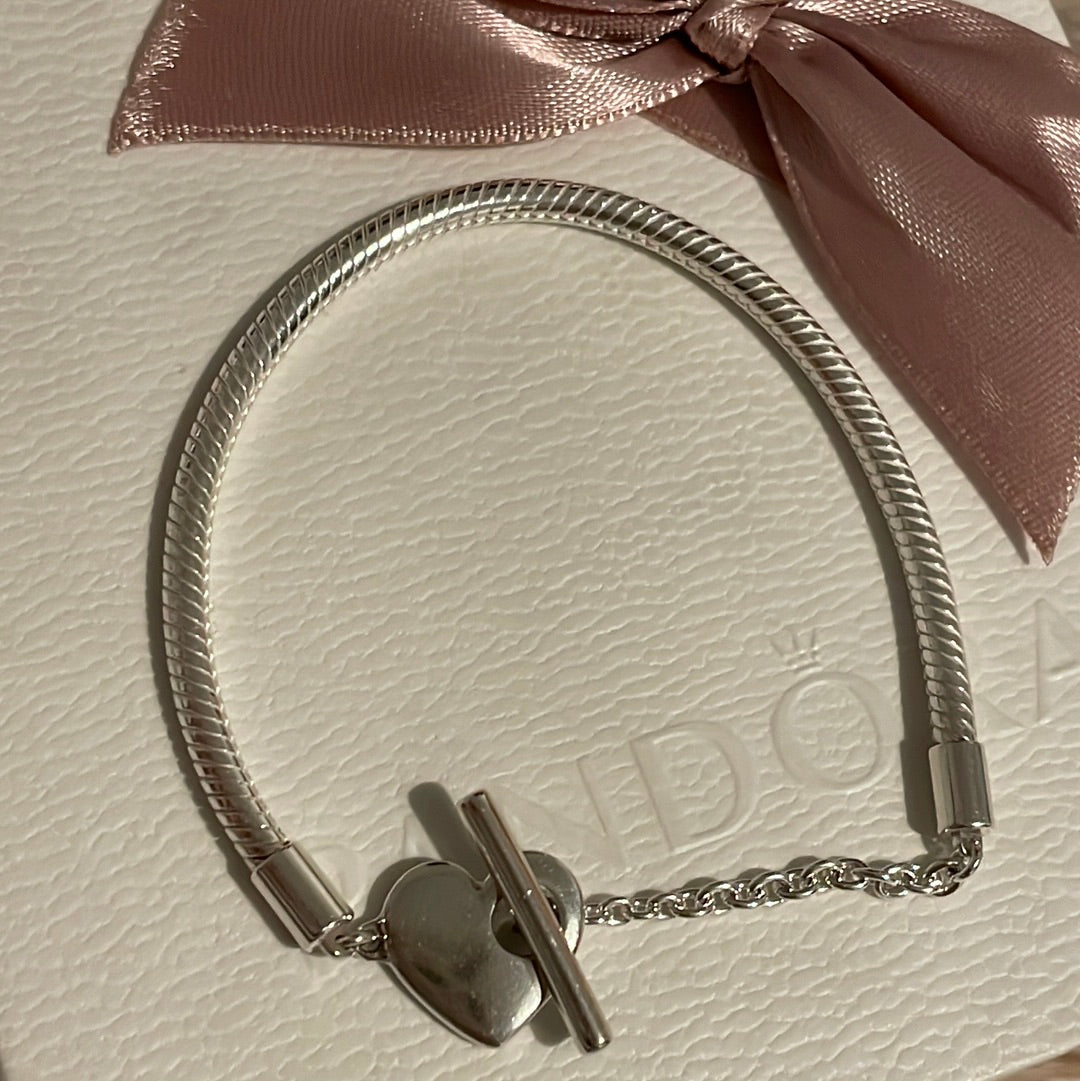 Genuine Pandora Snake Chain Moments New Style Smooth Heart Chain T-Clasp Style 19cm