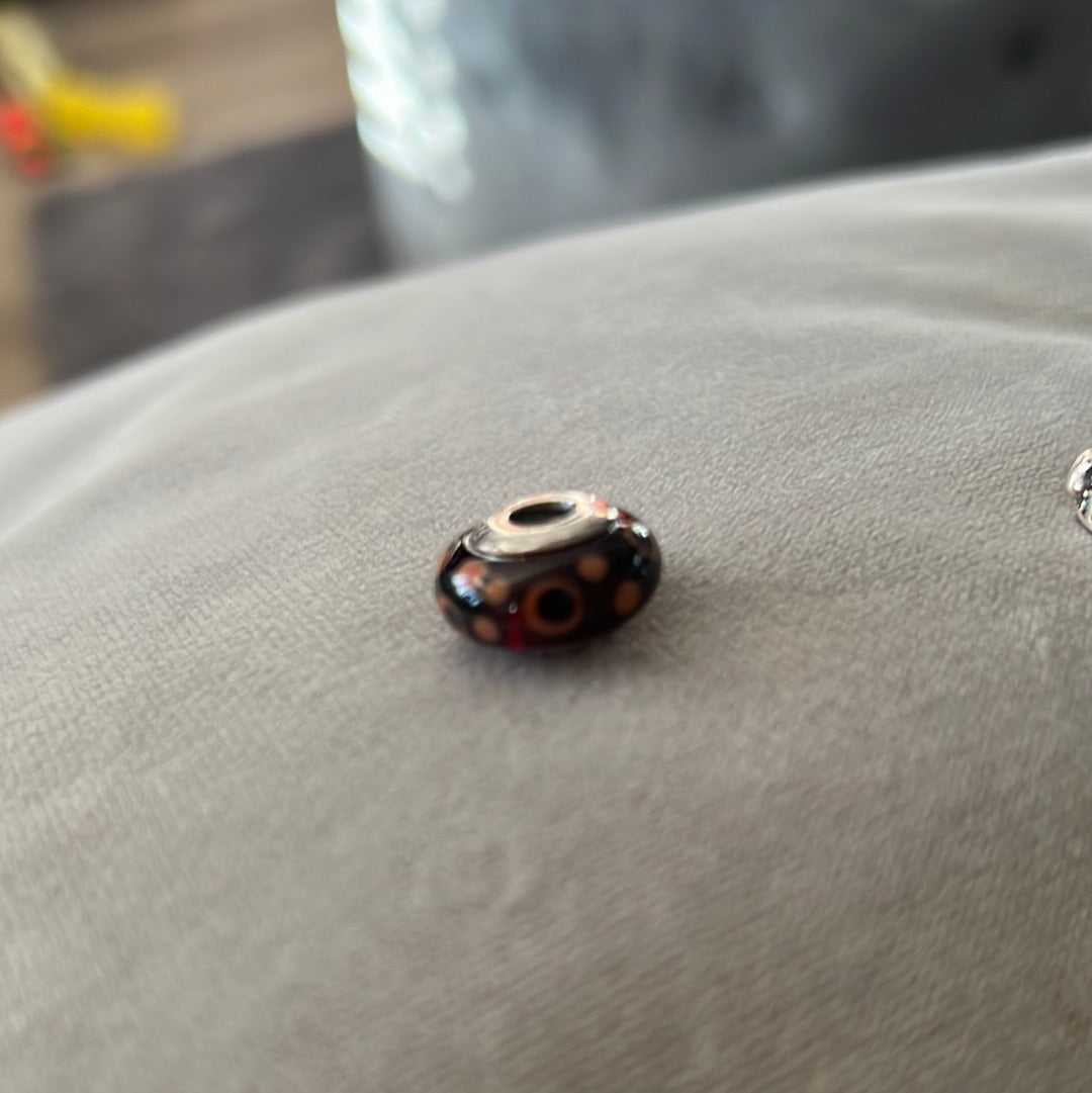 Genuine Pandora Orange and Black Murano Glass Charm