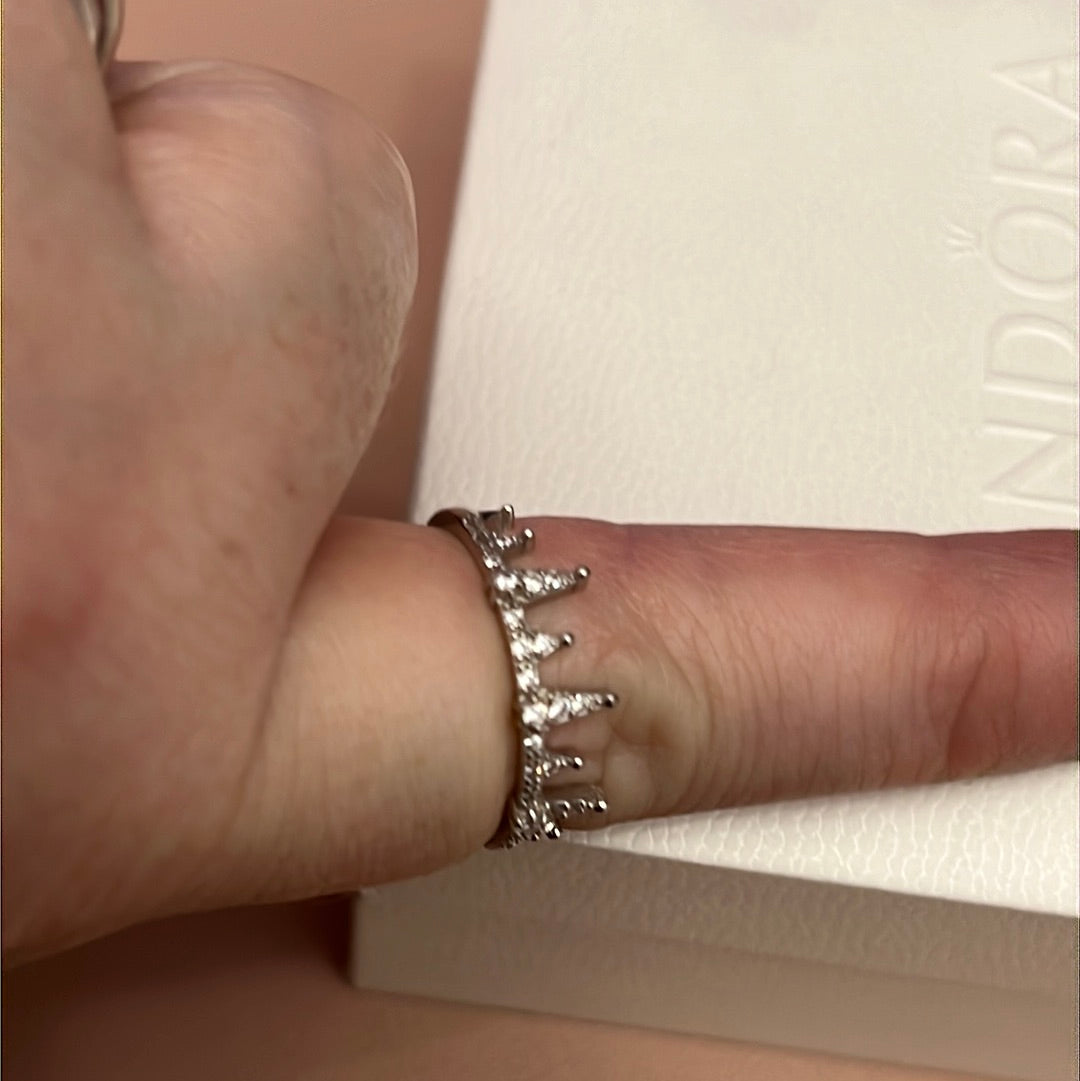 Sterling Silver Clear CZ Pave Abstract Crown Line Ring Size 60