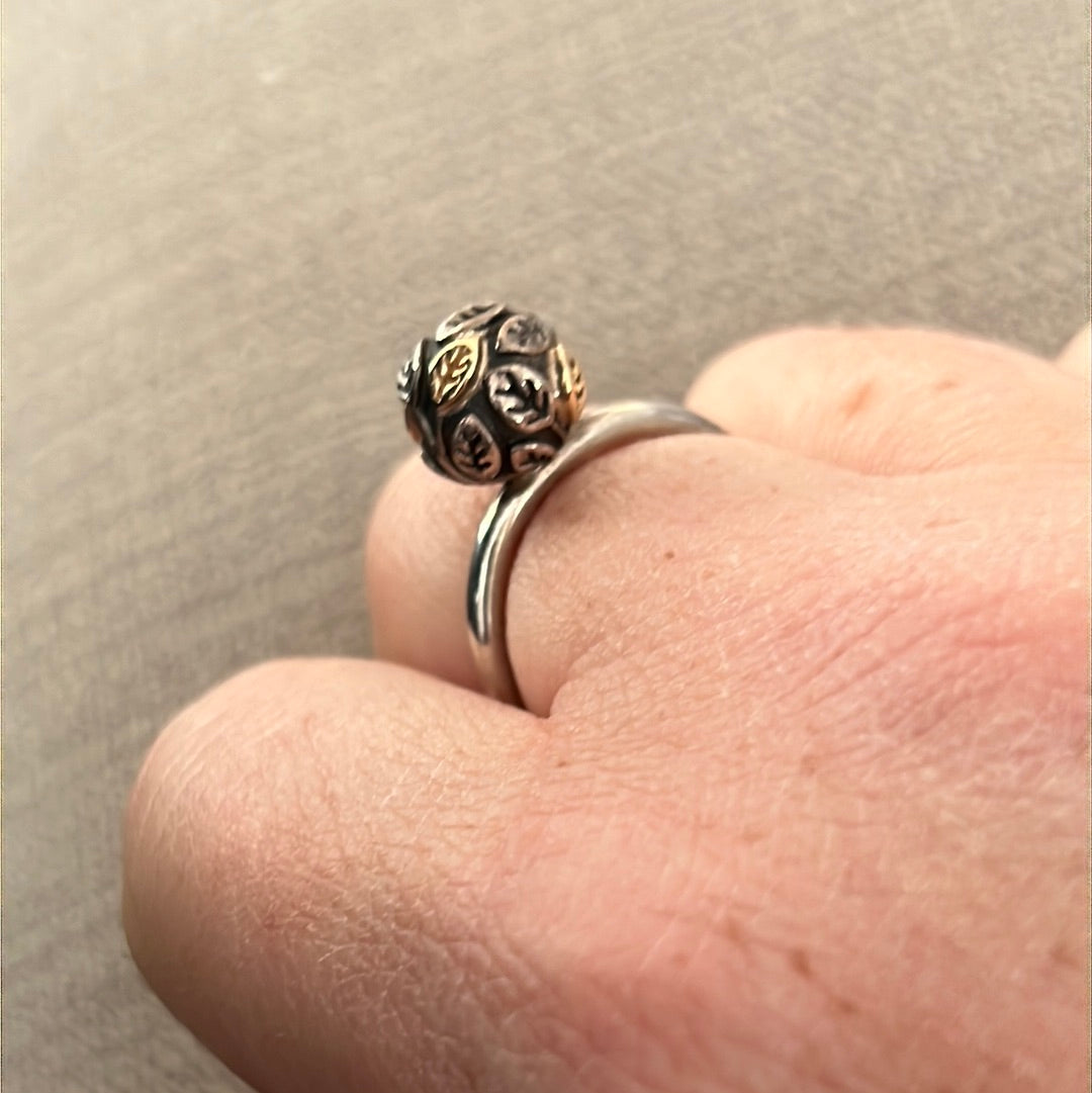 Genuine Pandora Two Tone Super Rare Gold Leaf Ring Heavy 58
