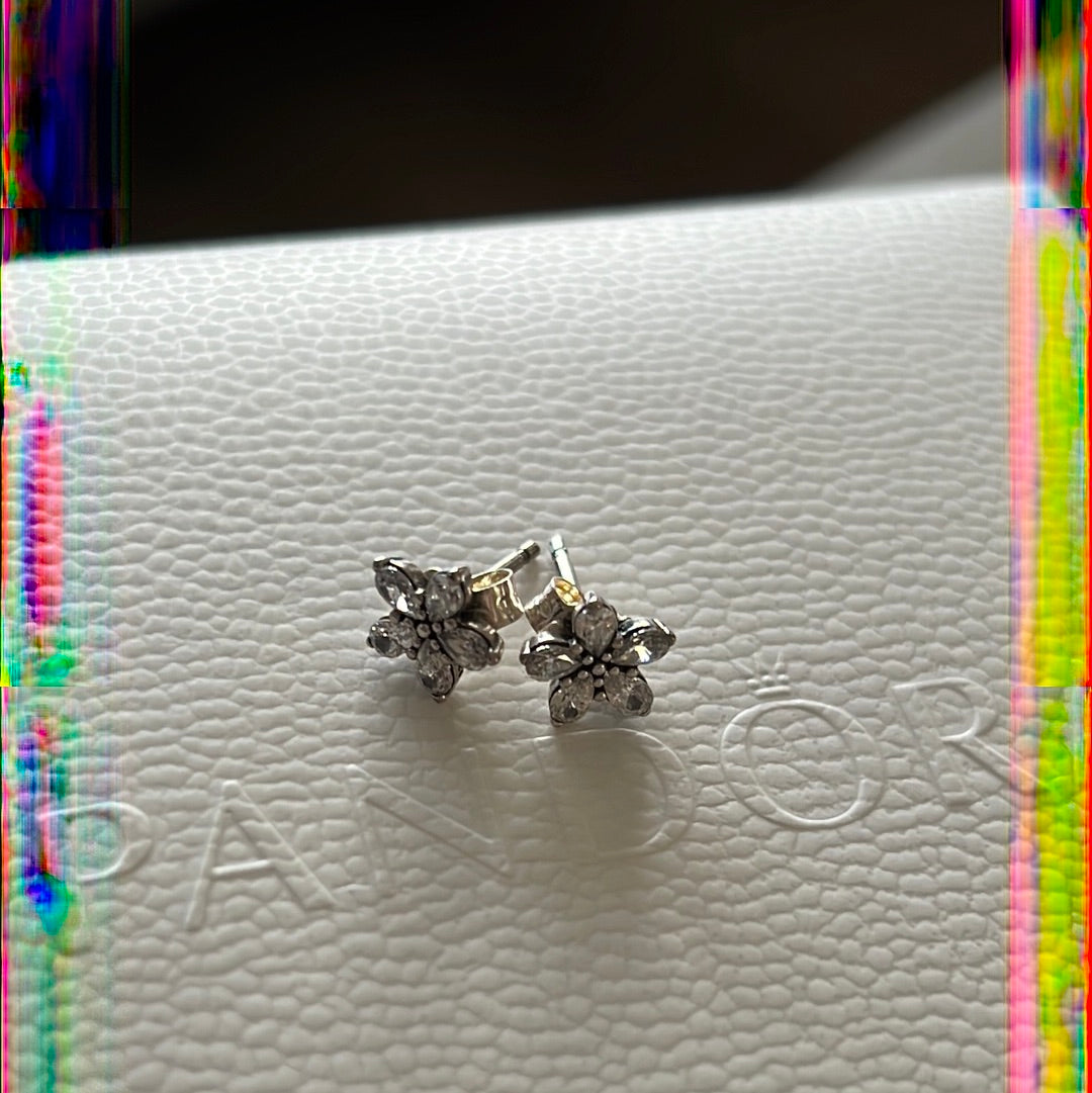 Genuine Pandora Pave CZ Flower Earrings