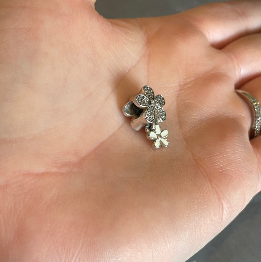 Genuine Pandora Bloom Pave Daisy Meadow Blossom Flower Charm With Enamel White Dangle