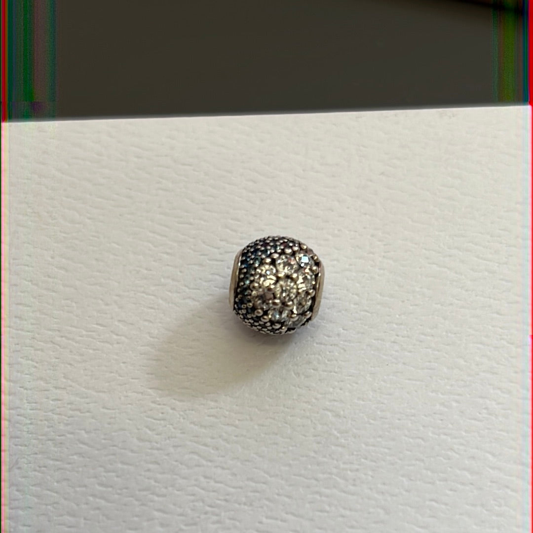 Genuine Pandora Sparkling Blue and Clear Pave Ball Charm