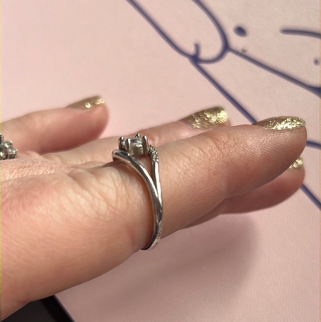Sterling Silver Pave Protective Eye Ring Size 54