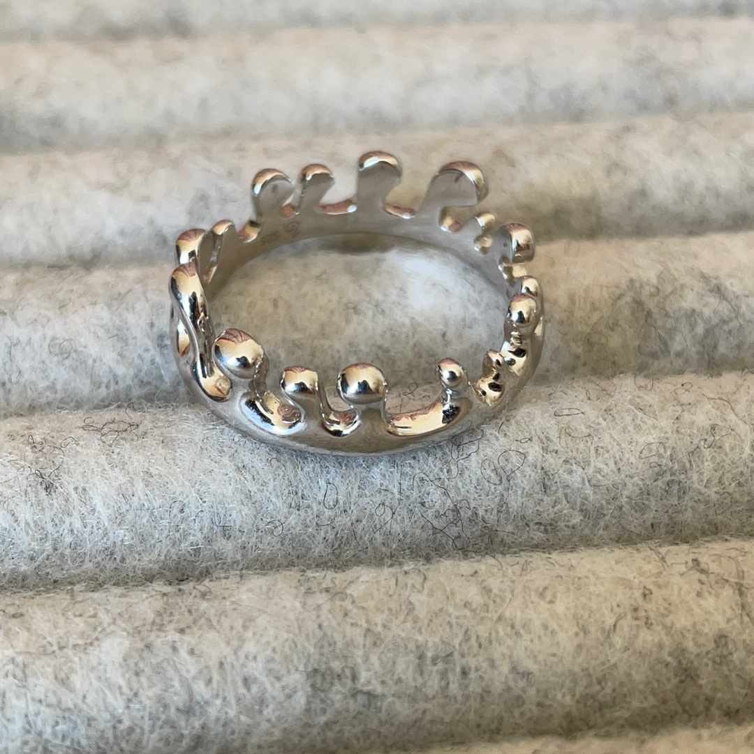 Genuine Lucy Q Designer Water/ Paint Sterling Silver Crown Ring Abstract Size 56