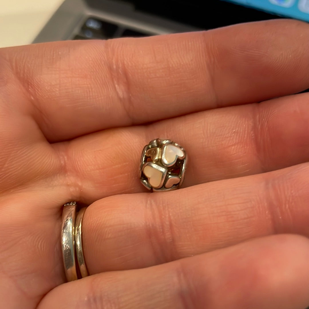 Genuine Pandora Mother of Pearl and Two Tone Openwork Heart Charm