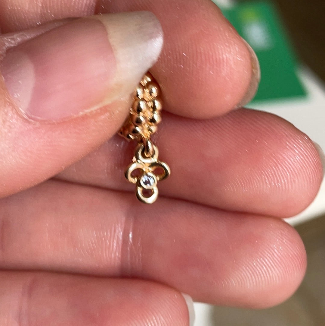 Genuine Pandora Solid 14ct Gold Diamond Posy Flower Dangle Charm HTF