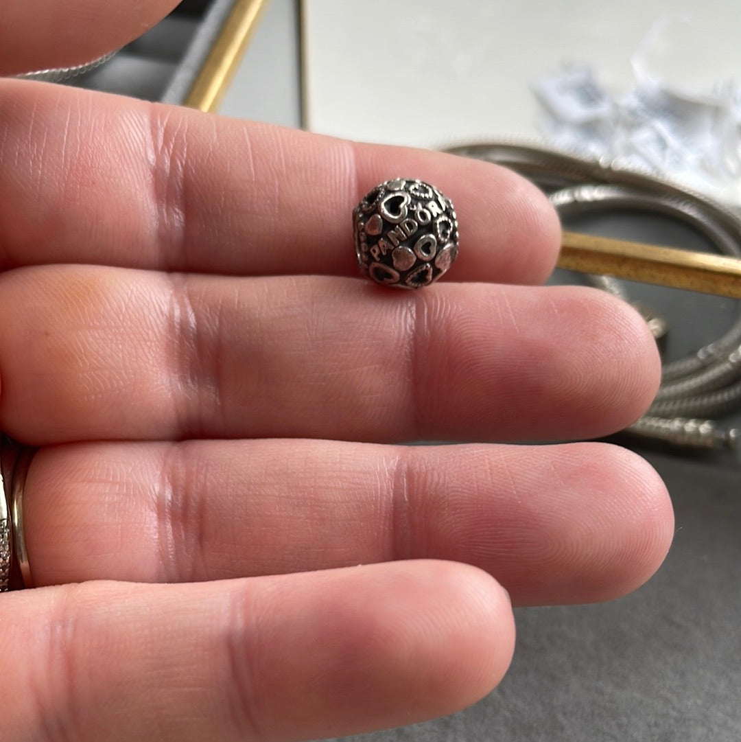 Genuine Pandora Logo Hearts Ball Silver Charm