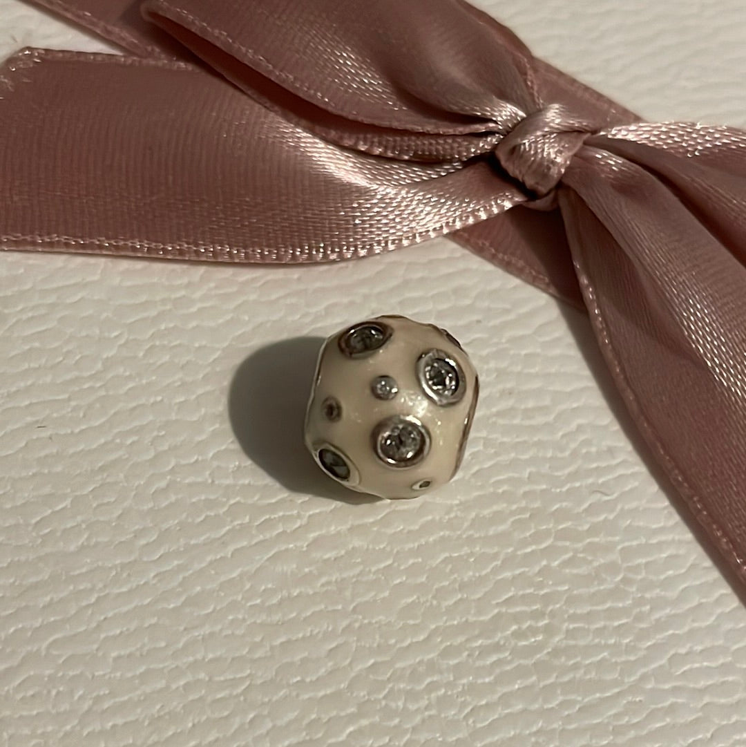 Genuine Pandora Cream Enamel Circle CZ Charm