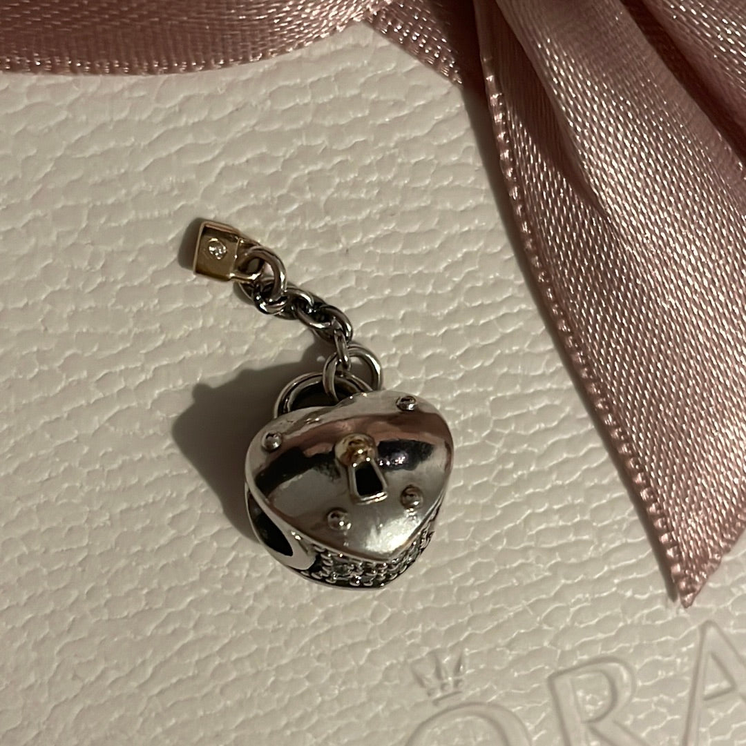 Genuine Pandora New Style Heart Lock and Gold Key Charm Two Tone