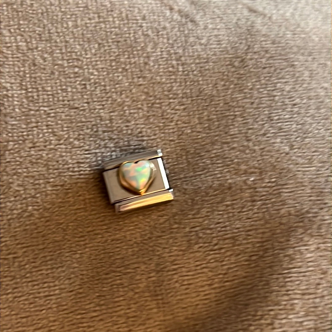 Genuine Nomination Silver Link Charm Two Tone Opal Heart