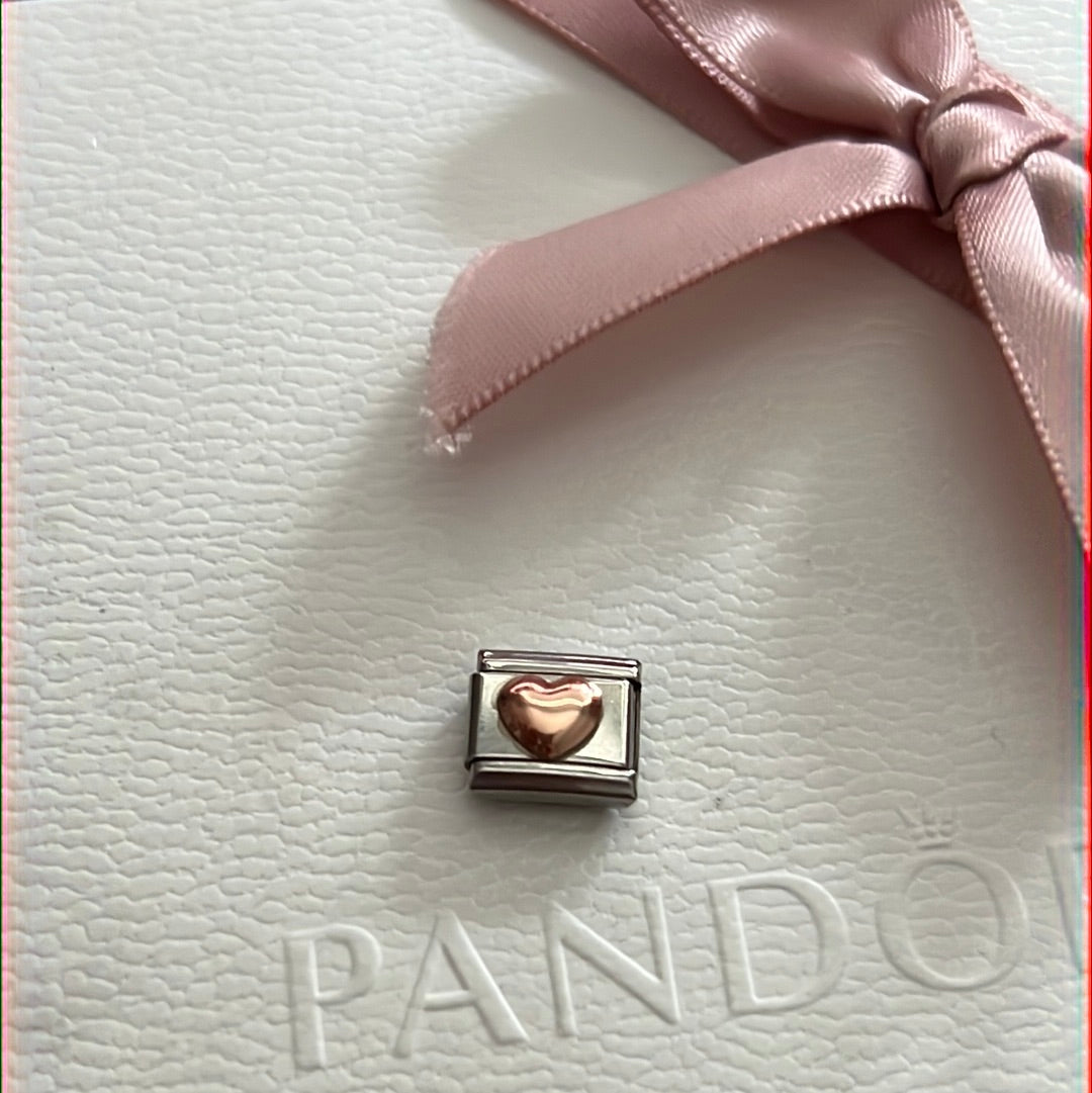 Genuine Nominations Silver Link Charm Rose Gold Accent Heart