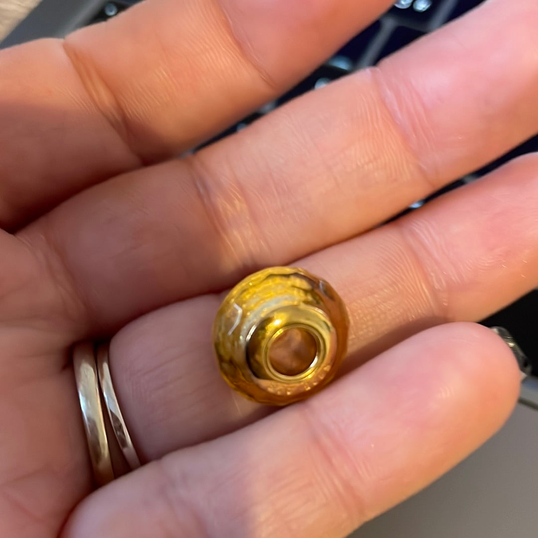 Genuine Pandora Gold Shine Golden Glitter Fleck Faceted Glass Charm
