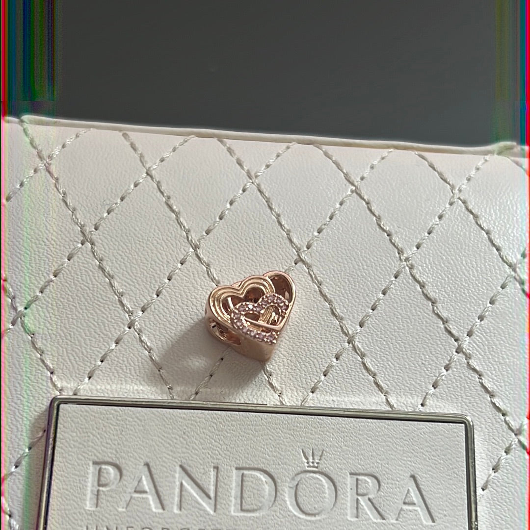 Genuine Pandora Rose Gold Love Forever and Always Heart Openwork Charm