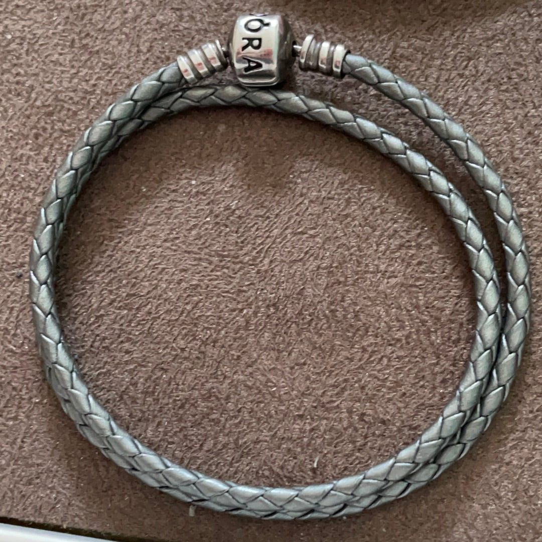 Genuine Pandora Silver Space Grey Double/ Triple Leather Medium