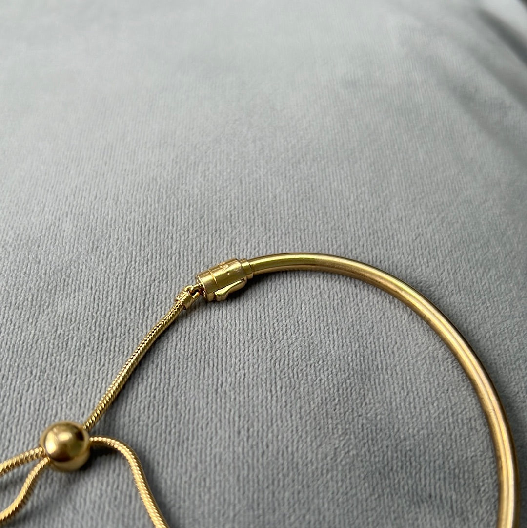 Genuine Pandora Shine Gold Solid Bangle Slider Bracelet Adjustable