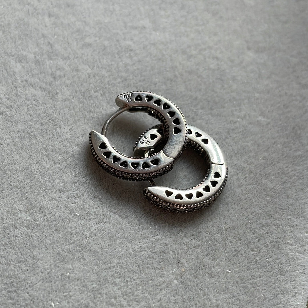 Unbranded Sterling Silver Pave Hoop Radiant Heart Earrings