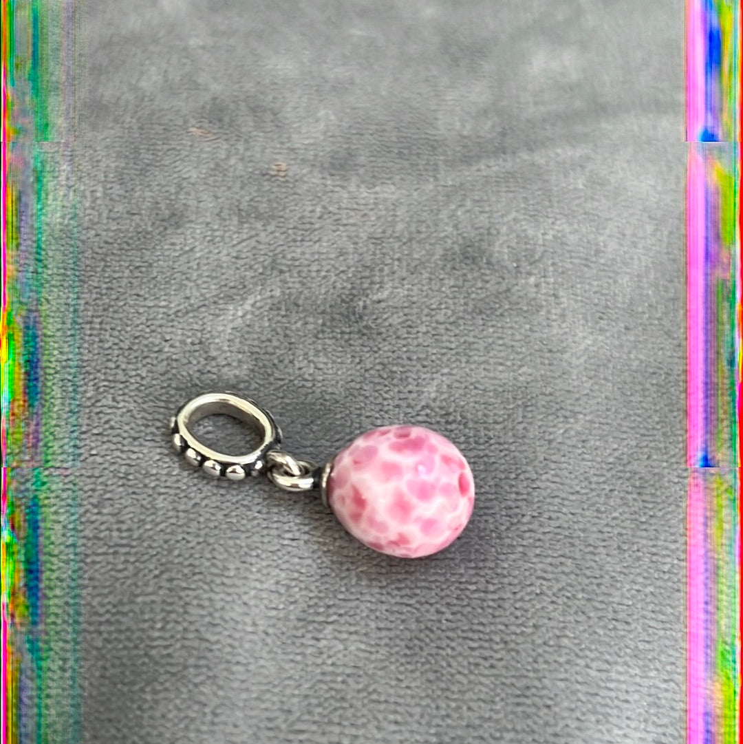 Genuine Pandora Speckled White And Pink Egg Dangle Rare