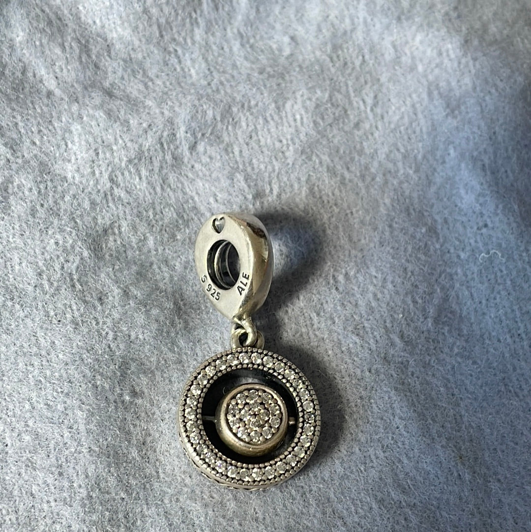 Genuine Pandora Pave Logo Hearts Spinning Dangle Charm
