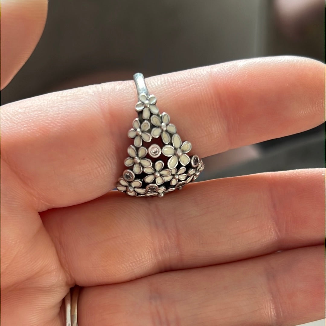 Genuine Pandora Large Statement Enamel White Daisy Ring Size 56