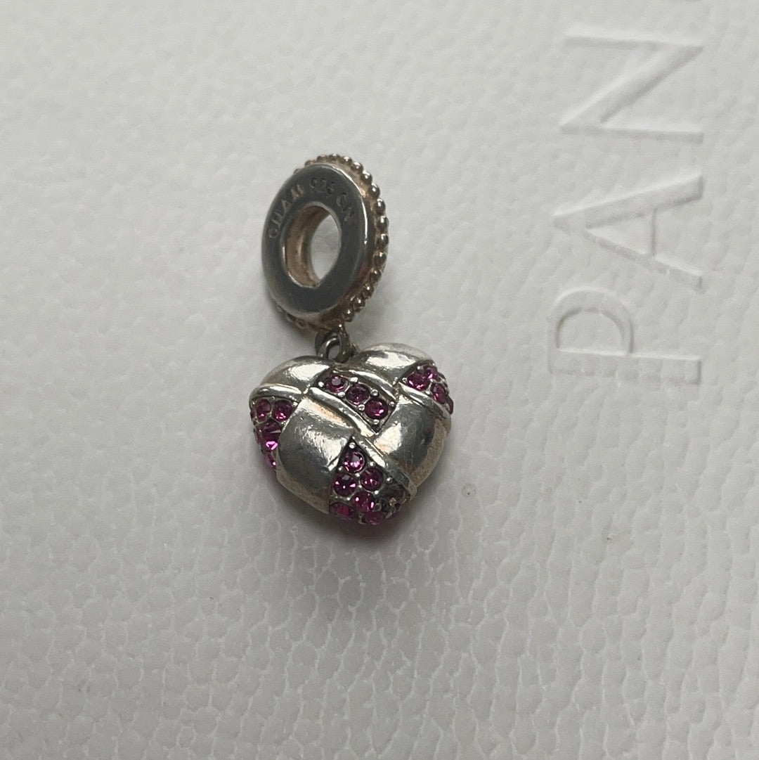 Genuine Chamilia Pink CZ Stone Dangle Heart Charm Pendant
