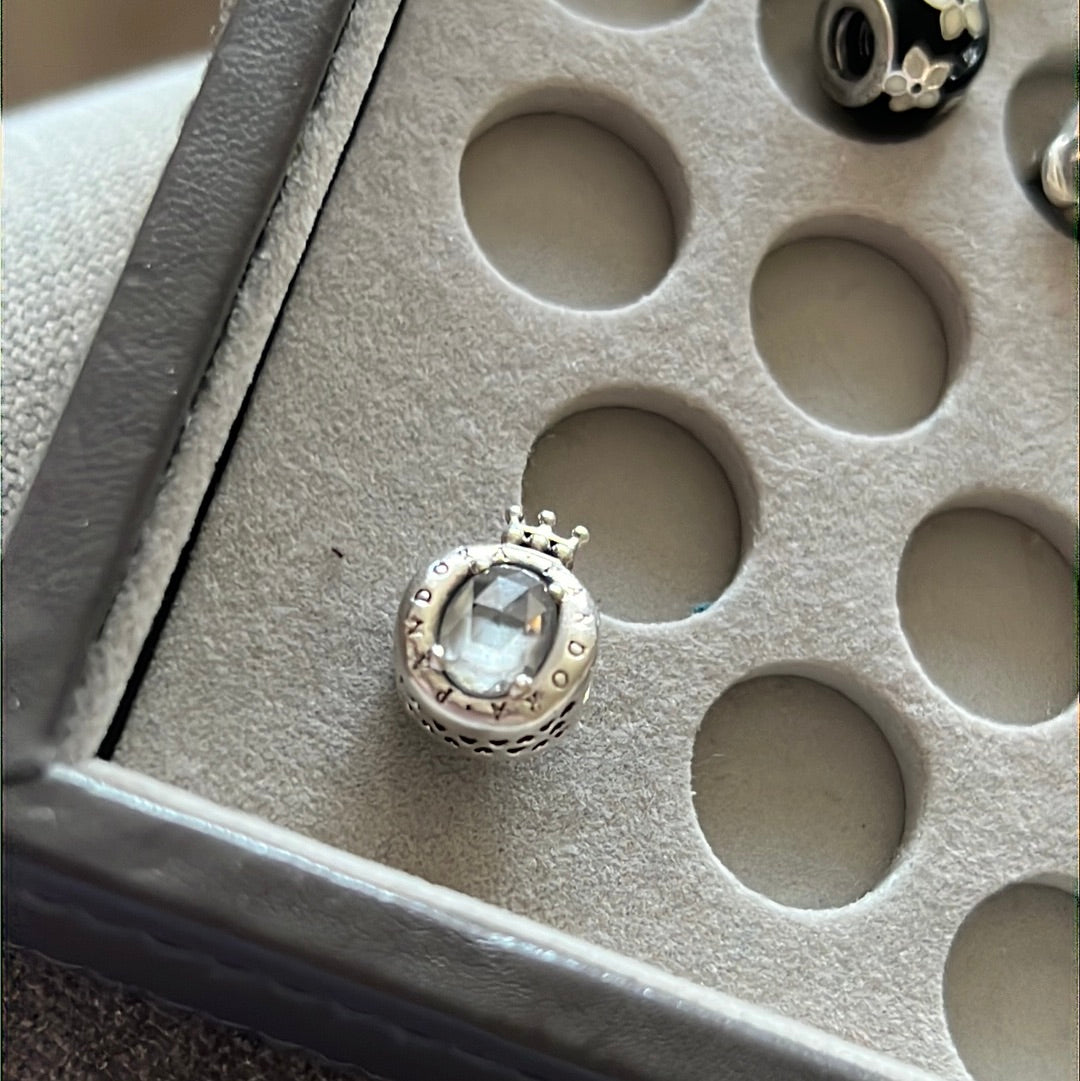 Genuine Pandora Logo CZ O With Crown Charm
