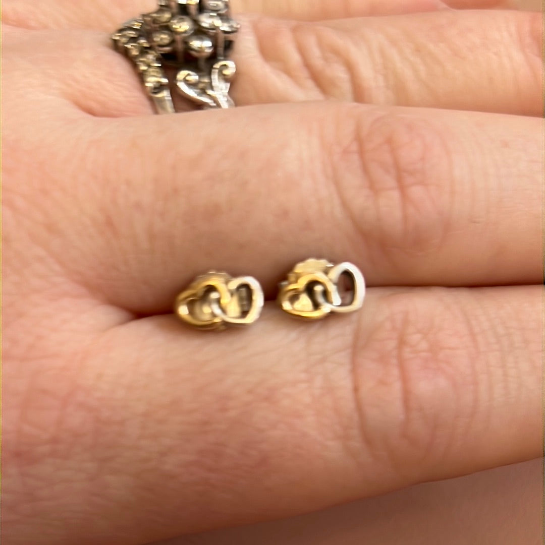 Genuine Pandora Two Tone Open Gold Heart Earrings Rare HTF