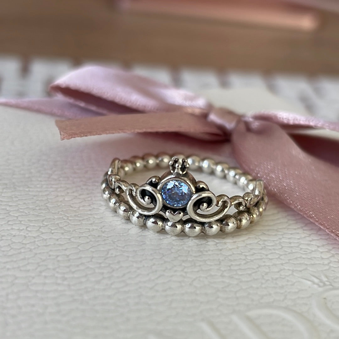 Genuine Pandora Disney Blue Cinderella Pave Ring Size 52