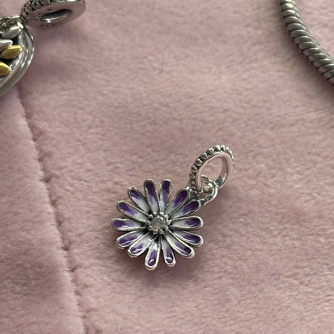 Genuine Pandora Purple Enamel Daisy Dangle Flower Charm