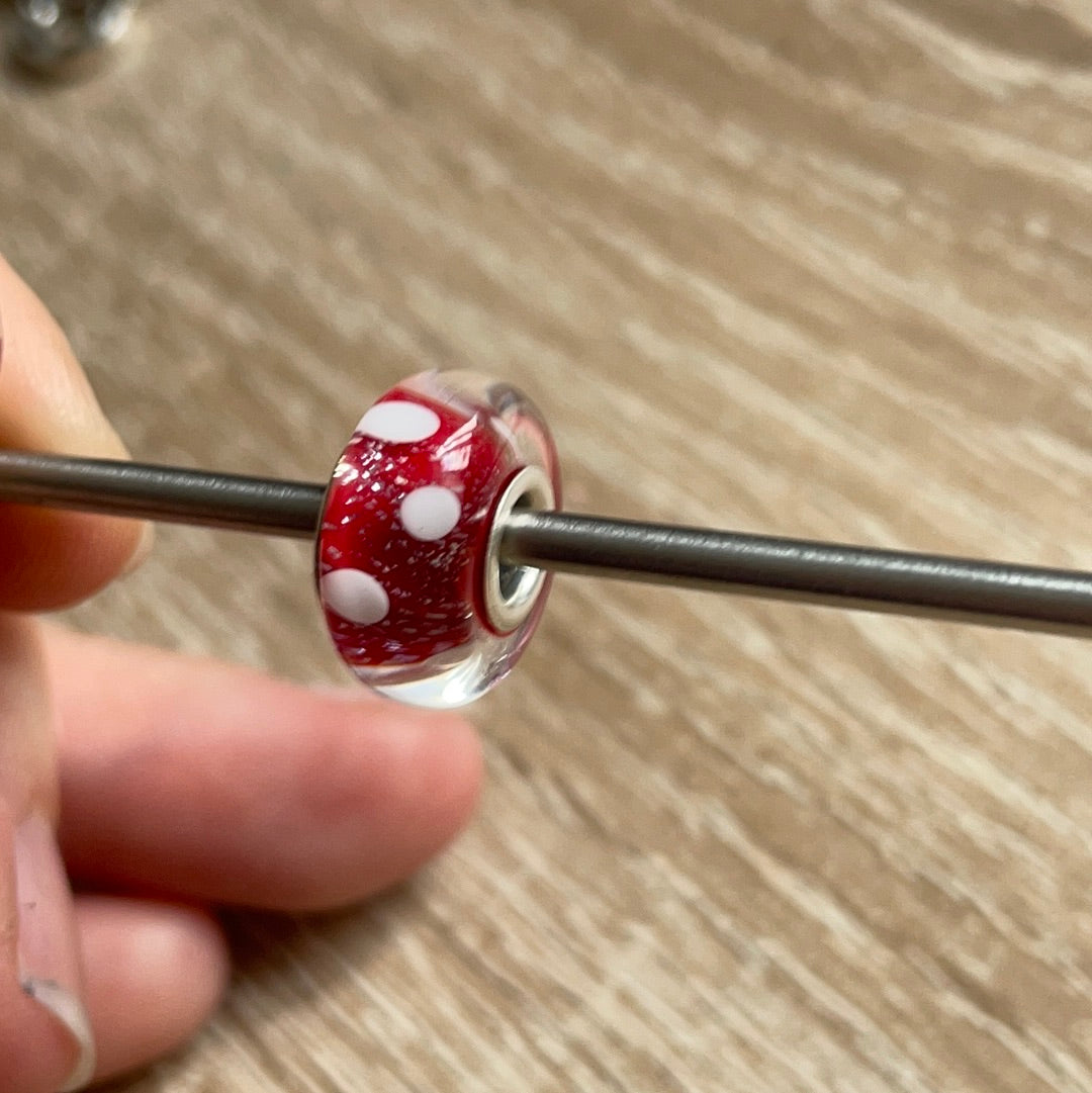 Genuine Chamilia Murano Red sparkle and White Polka Dot