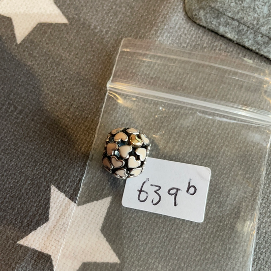 Genuine Pandora Pink Enamel Heart Two Tone Openwork Charm