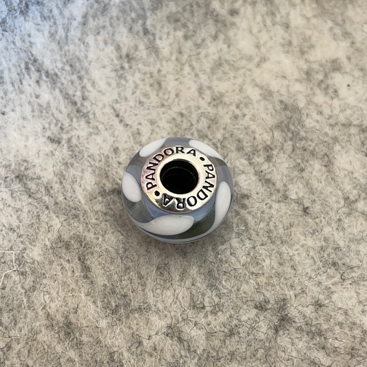 Genuine Pandora Baby Blue Glass Murano Charm With White Paint Swirl