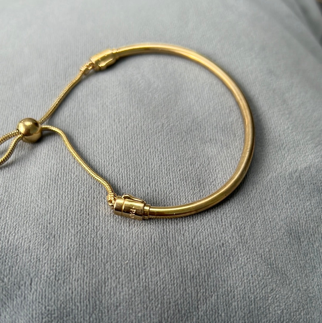 Genuine Pandora Shine Gold Solid Bangle Slider Bracelet Adjustable