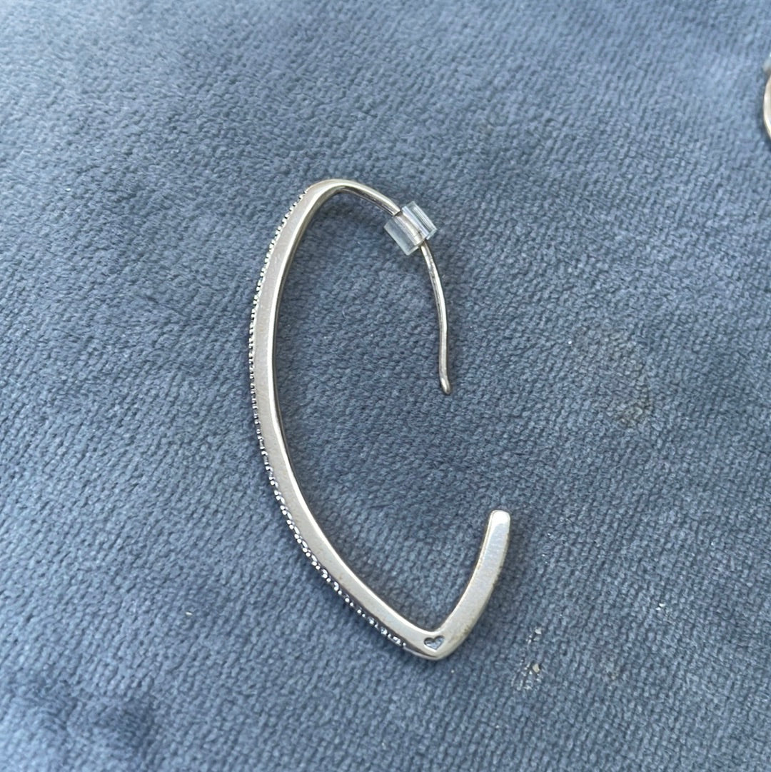 Genuine Pandora Sparkle CZ Oval LARGE Hoops Pave Silver Earrings