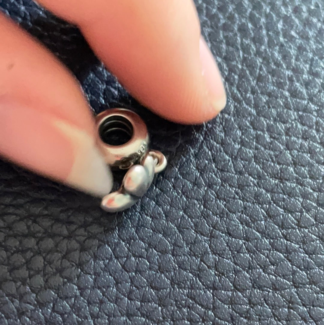 Genuine Pandora Gold And Silver Oxidised Viola Dangle Charm Black Spinel Flower