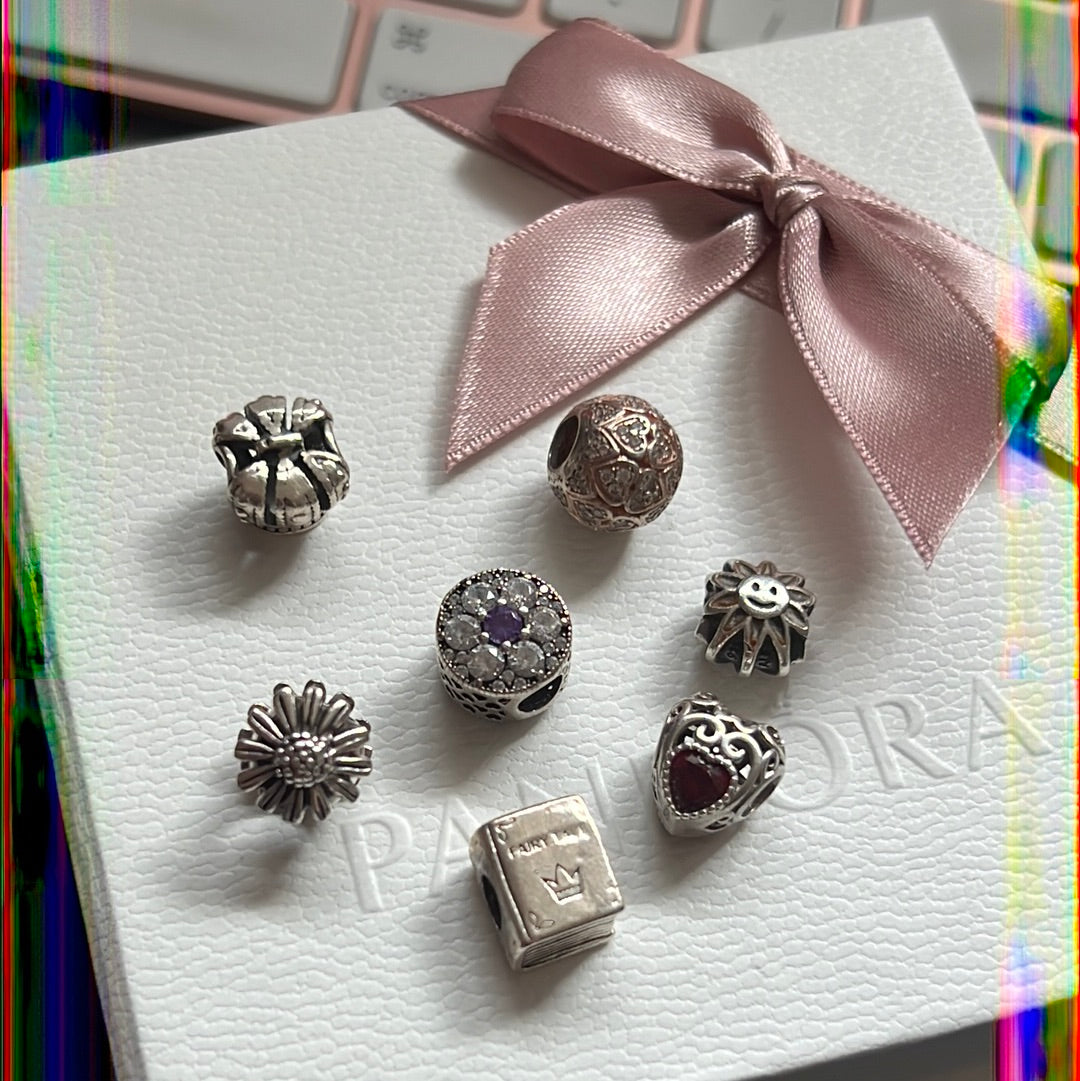 Bundle of 4 Pandora and 3 Sterling Silver Charms Used and Worn or Broken