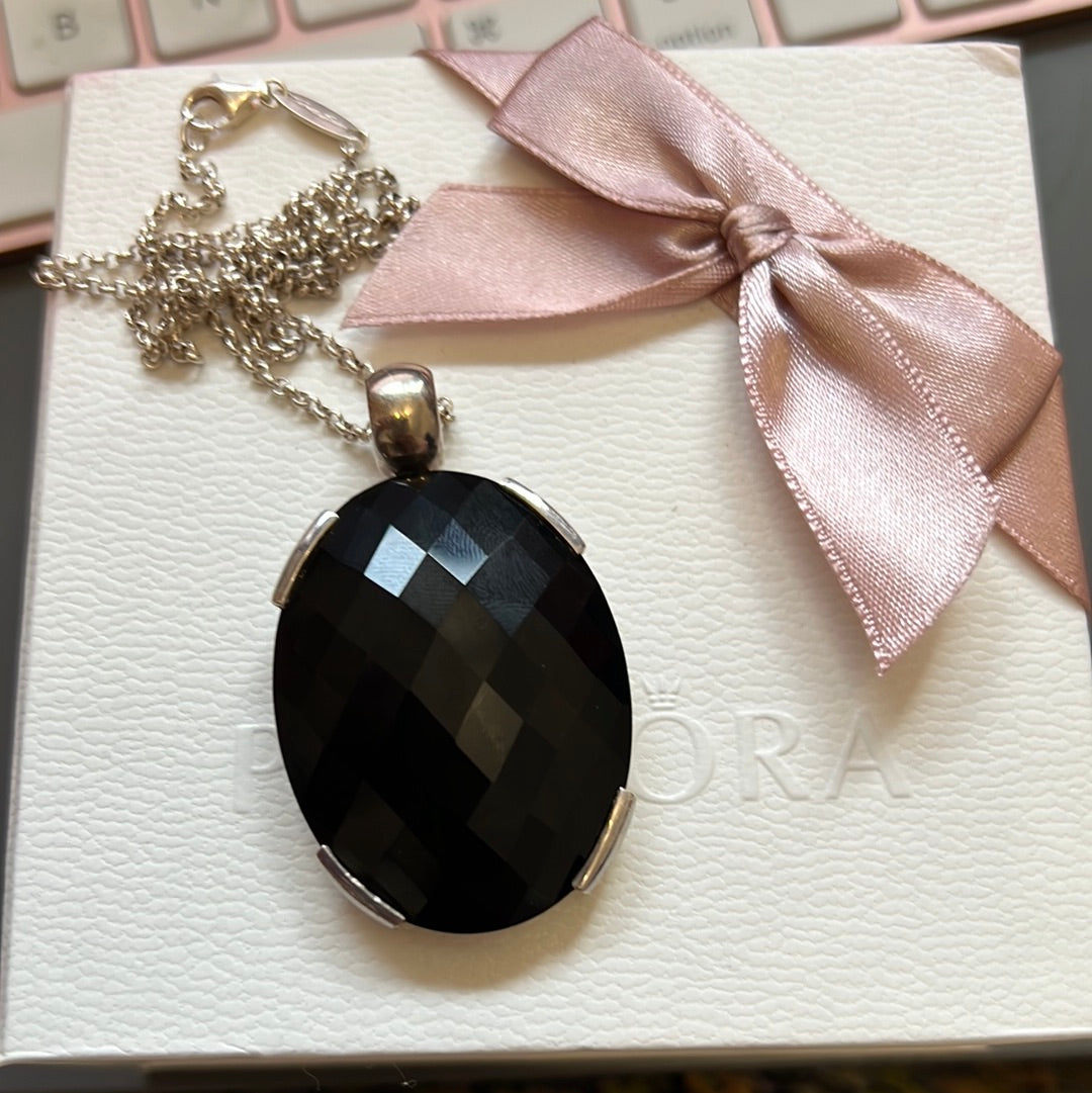 Genuine Thomas Sabo Faceted Onyx Large Rare Pendant Necklace