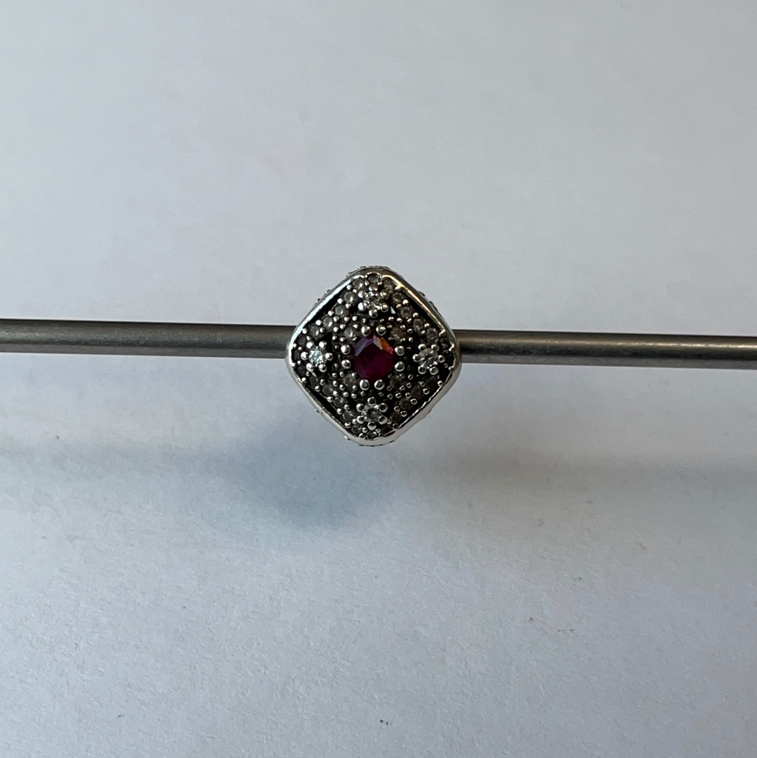 Genuine Pandora Pave Square Clear and Pink Flower Stone Christmas Charm